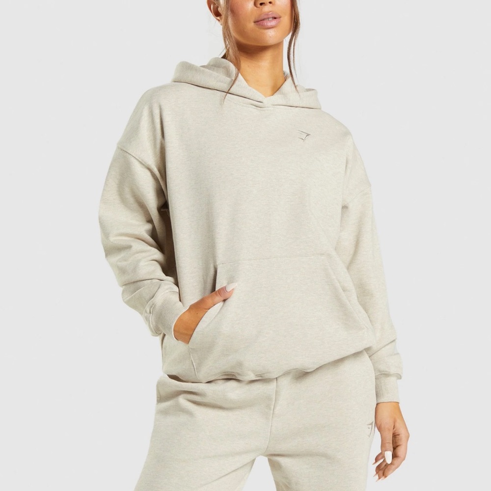 Gymshark rest day sweats hoodie size small beige marl like new